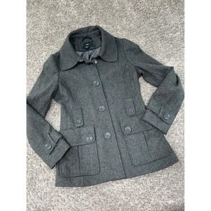 H&M Wool Blend Pea Coat Gray‎ Button Front Jacket Warm Winter Size 6